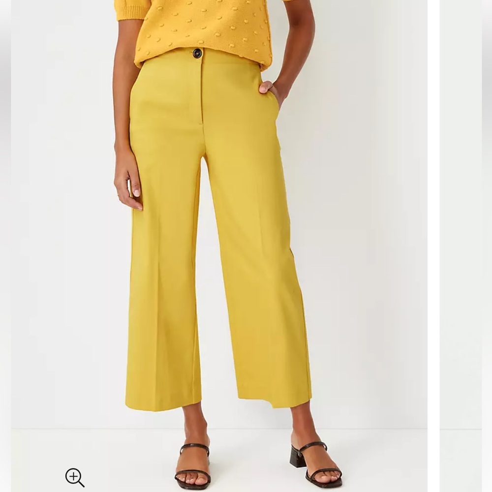 Ann Taylor Mustard Yellow Wide-Leg Cropped Pants